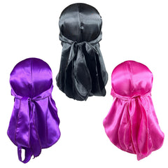 3pcs Flag Pattern Durag With Long Tail Silk Like Satin Durag
