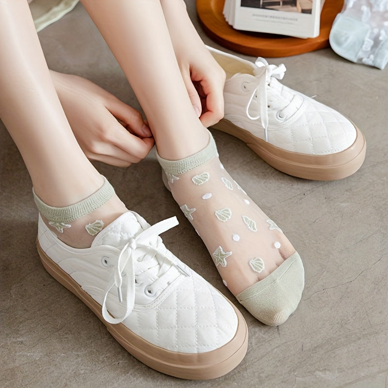 5 Pairs Starfish Pattern Socks & Lightweight Mesh Short Socks Women's Stockings