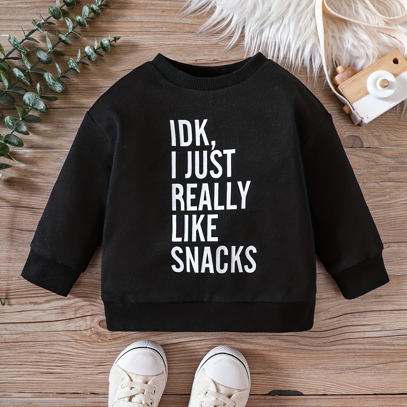 Baby Boy's Round Neck Pullover Letter Print Long Sleeve Sweatshirt