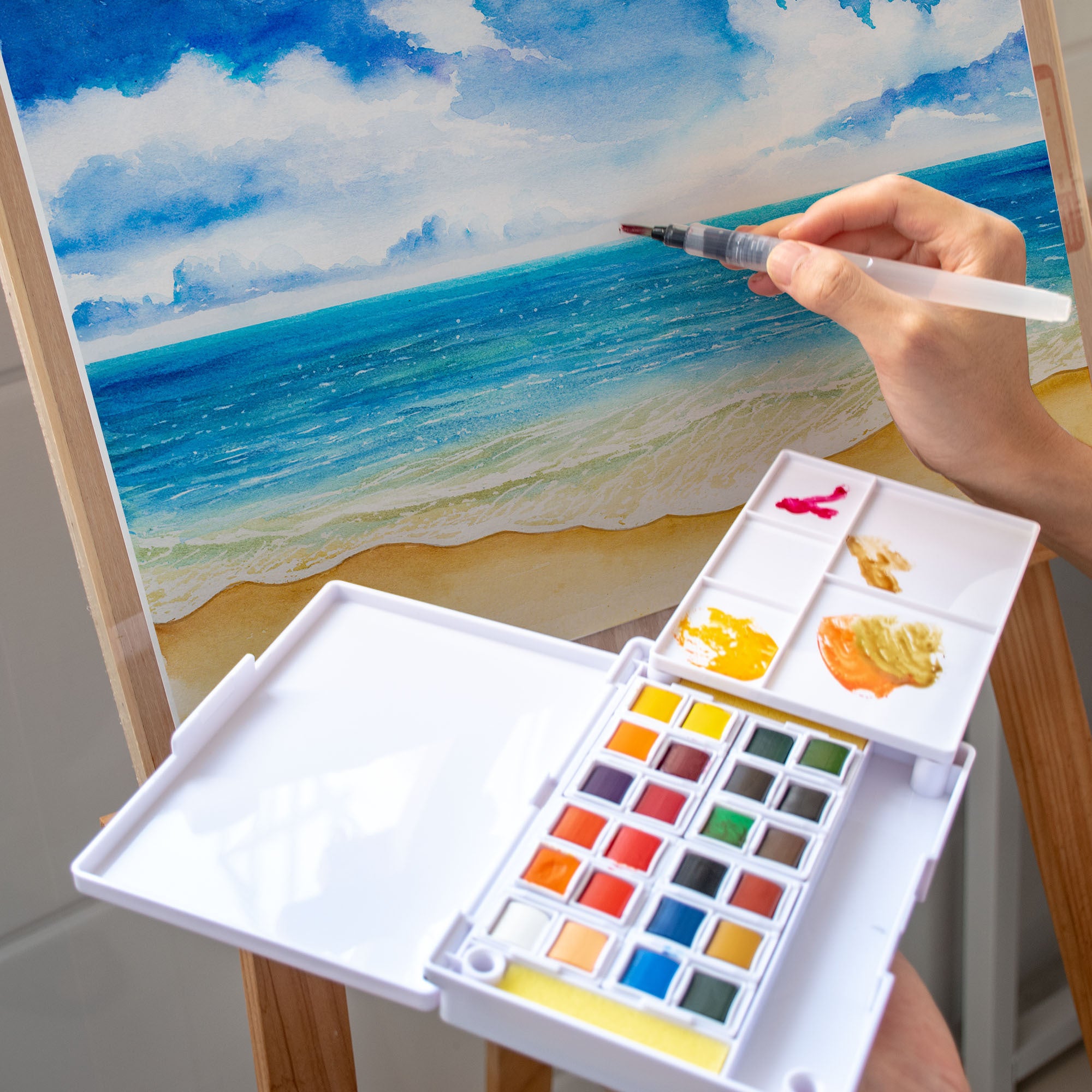 Watercolour Paint Set 24/38/48 Half Pans Travel Case Artists Hobbyists Adults