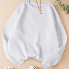 Solid Pullover Sweatshirt Long Sleeve Crew Neck Casual Tops