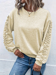 Solid Pleated Sweatshirt Long Sleeve Women's Casual Top