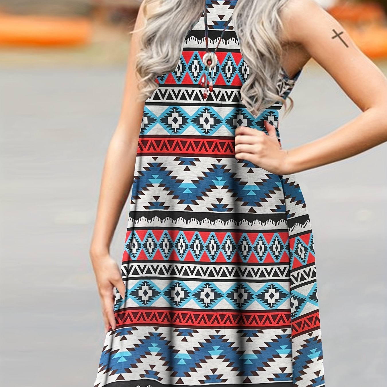 Southwestern Print Sleeveless Dress Casual Summer Spring