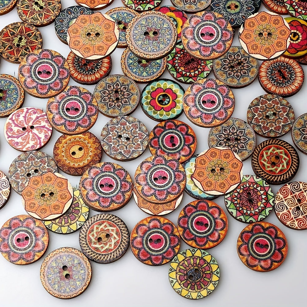 50pcs 20MM Retro Wooden Buttons Two Holes DIY Sewing Handcraft Accessories