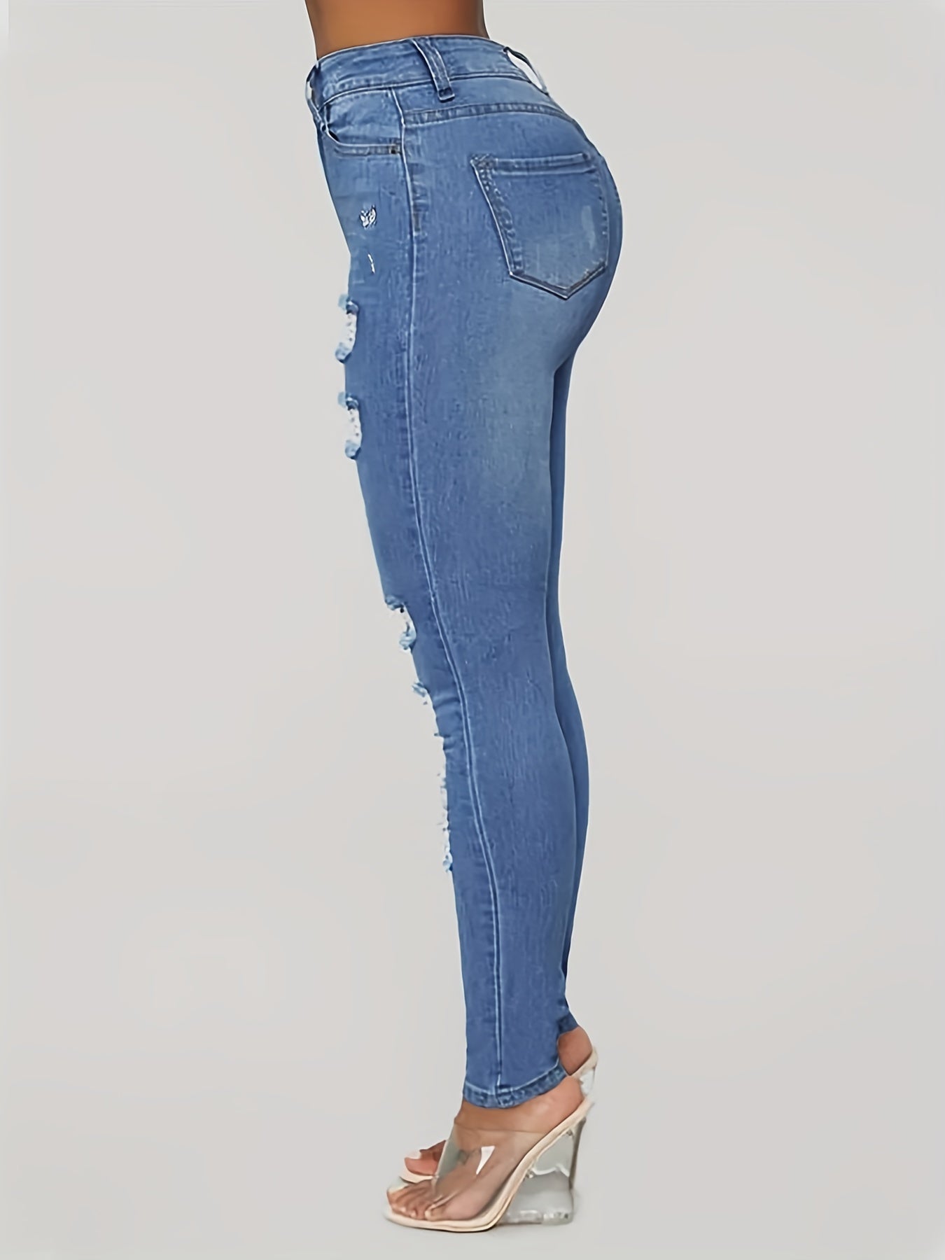 Distressed Skinny Jeans High Stretch Casual Denim Pants Women's Clothing