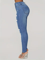 Distressed Skinny Jeans High Stretch Casual Denim Pants Women's Clothing