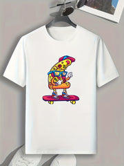 Skateboarding Pizza Pattern Print Men's Sports T-shirt
