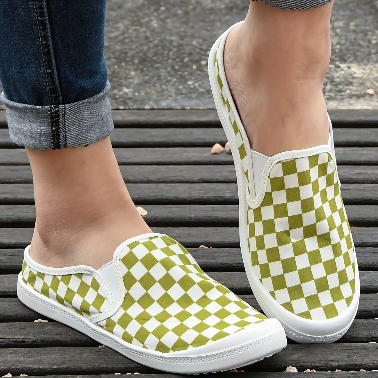 Checkboard Slip On Casual Shoes Lightweight Breathable Sport Running Sho