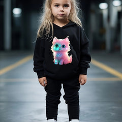 OERYUI Kitty Print 2pcs Girls Hoodies Jogger Pants Set for Sports