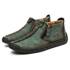 Men's Vintage Style Ankle Boots with Zipper and Rubber Sole
