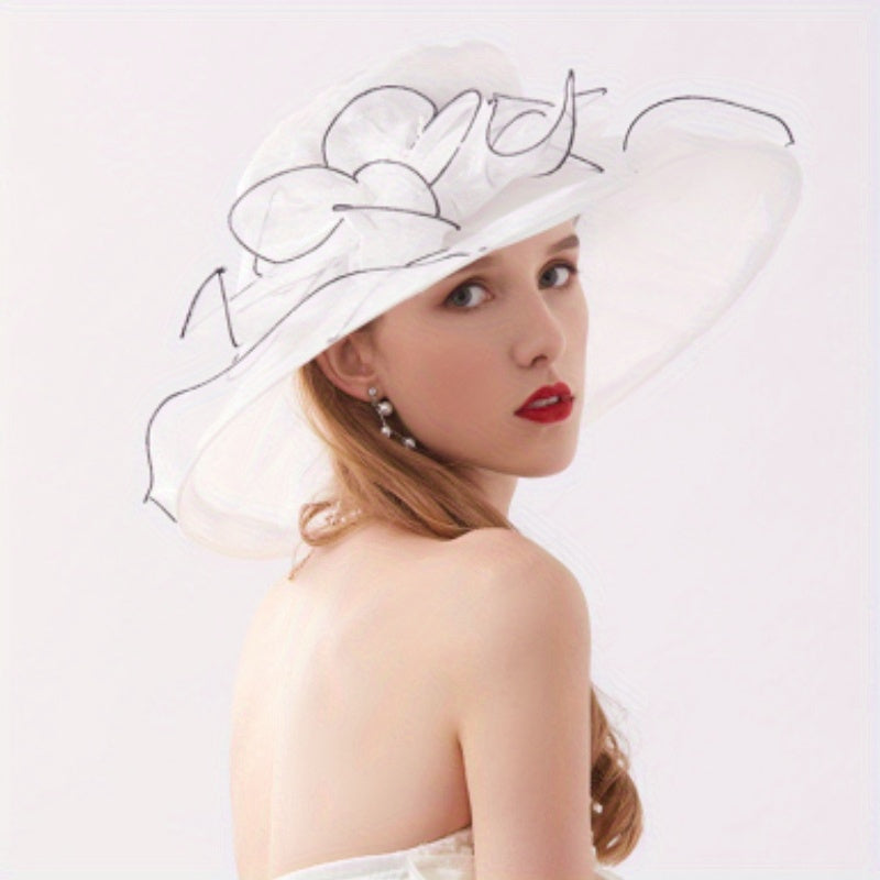 Flower Derby Church Hat Mesh Organza Sun Hat Wide Brim Bucket Hat
