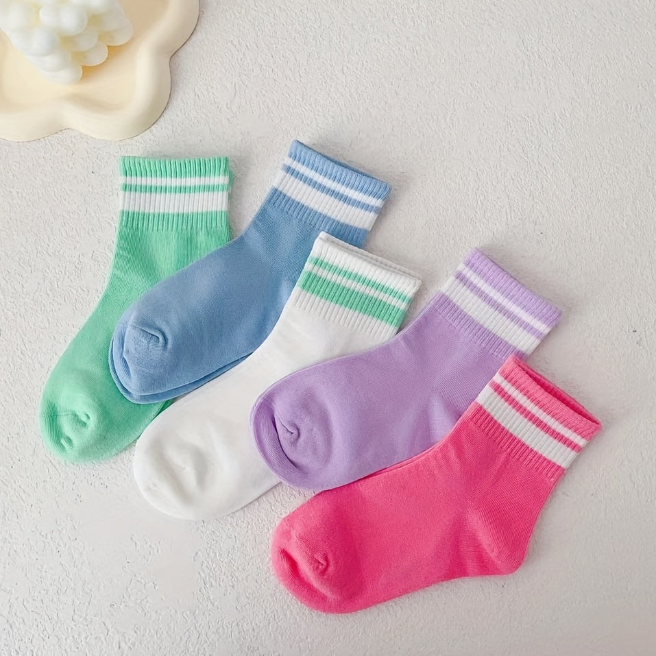 5pairs Girls Kids Breathable Comfy Boneless Socks Children's Socks