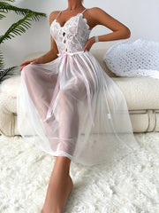 Floral Lace Mesh Slip Dress with V Neck Lingerie