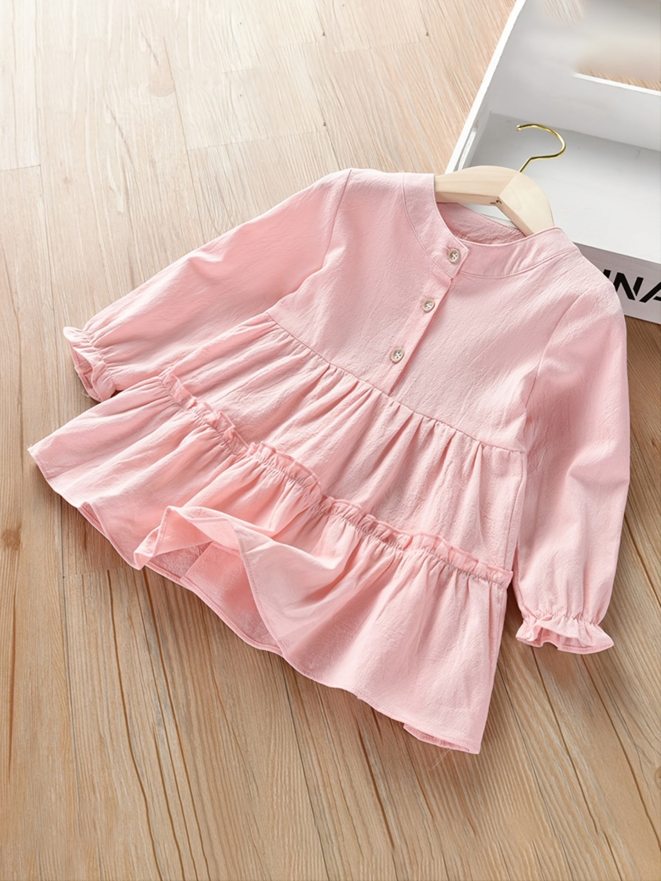 Girls Ruffled Blouse Long Sleeve Button Down Top for Autumn and Spring
