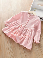 Girls Ruffled Blouse Long Sleeve Button Down Top for Autumn and Spring