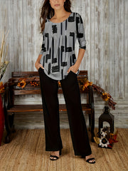 Women's Plus Brush Print Top & Pants Set