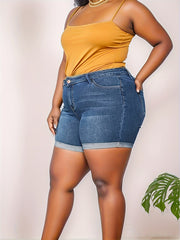 Button Fly High Rise Denim Shorts Plus Size Women's Casual Stretch Jean Shorts