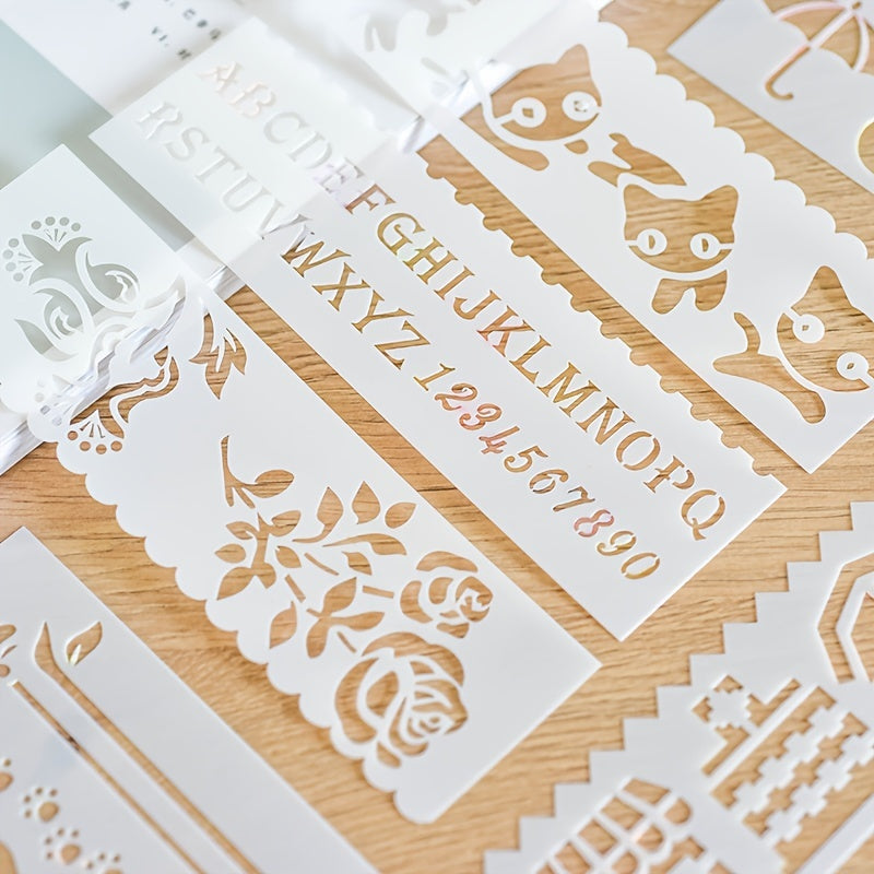 8Pcs Painting Template Hollow Lace Ruler DIY Journal Reusable Stencil Animals
