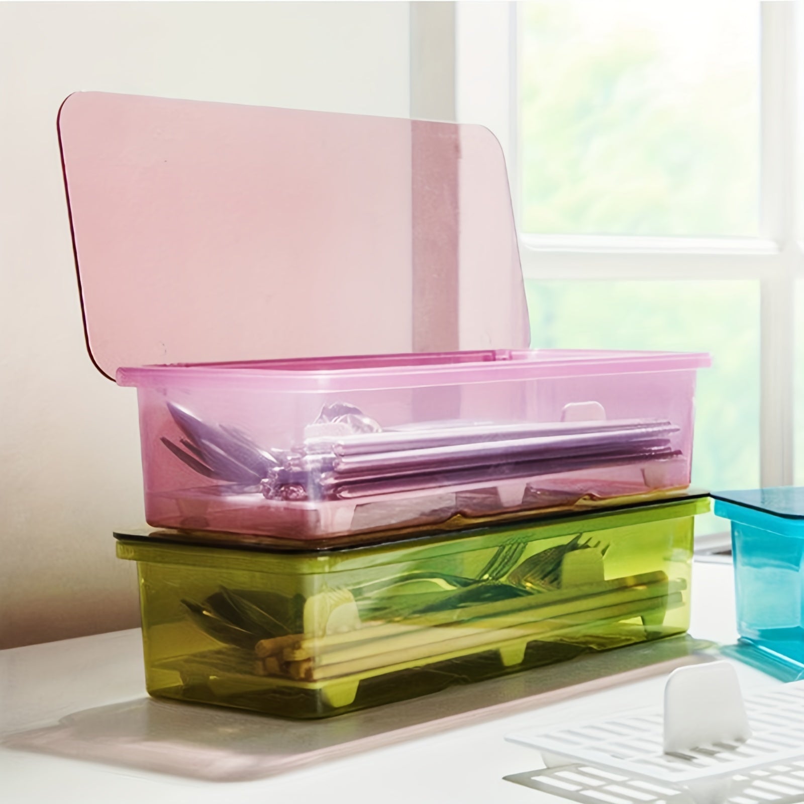 Transparent Chopstick Holder Kitchen Storage Box Plastic Drain Fridge Box