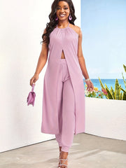 Trendy Sleeveless Top & High Waist Pants Set