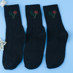 3 Pairs Floral Print Socks Women's Mid Tube Stockings