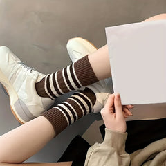 5 Pairs Block Stripe Print Socks Comfy & Breathable Women's Stockings & Hosiery