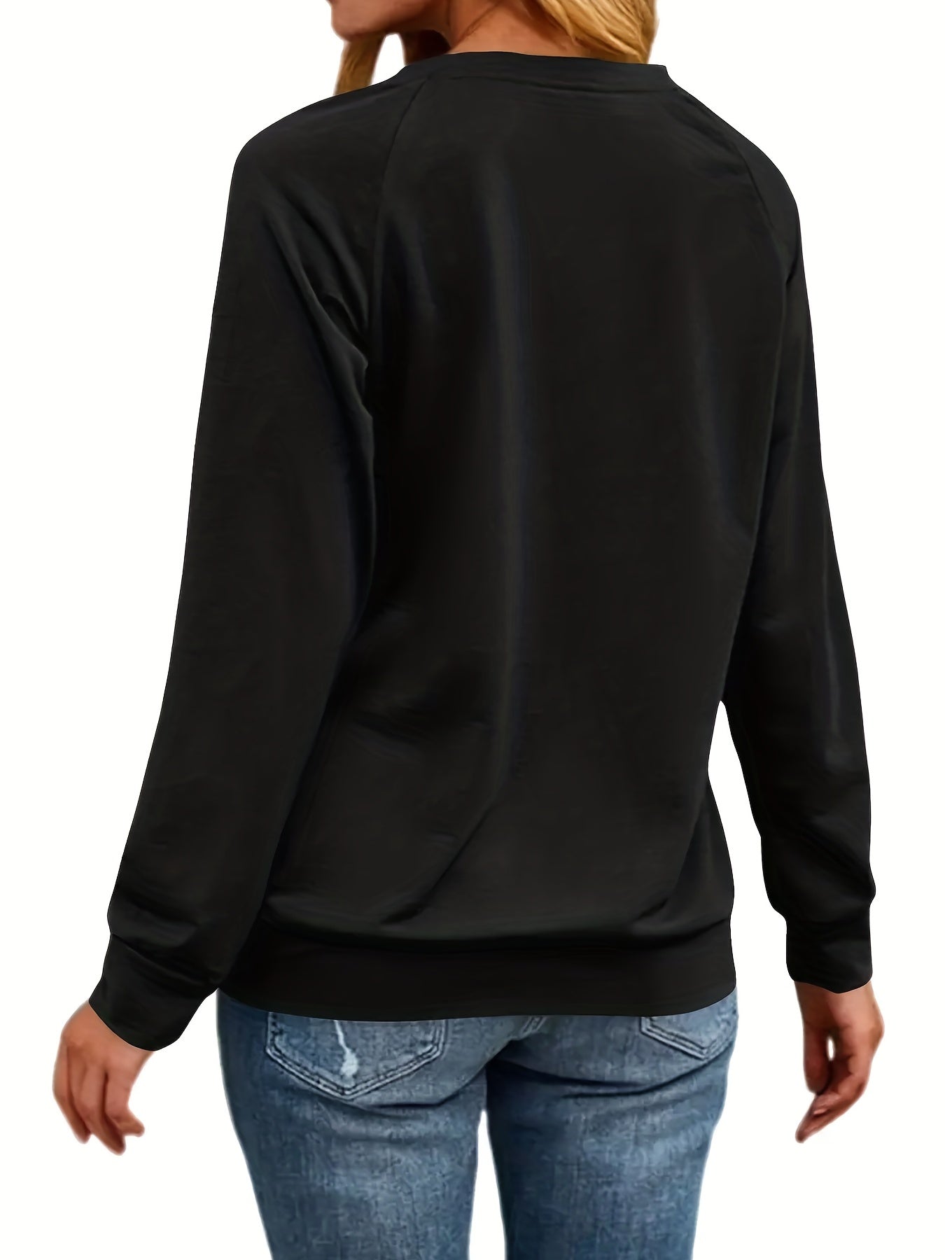 Solid Crew Neck Pullover Sweatshirt Long Sleeve Raglan Shoulder Sweatshirt