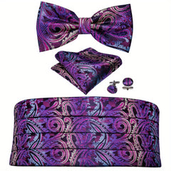 Barry Wang Men's Golden Cummerbund Bowtie Set Silk Paisley Floral
