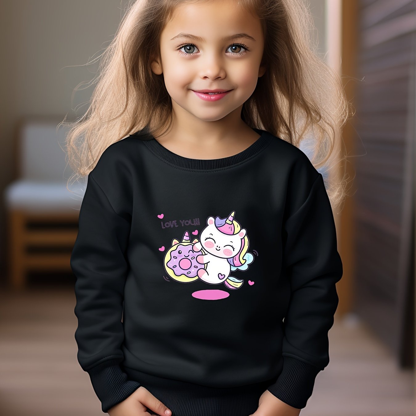 Adorable Unicorn Graphic Crew Neck Long Sleeve Sweatshirt for Kids