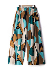 Women's Plus Wide Leg Geometric Print High Waist Loose Trousers