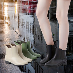 Solid Waterproof PVC Rain Boots Wear Resistance Non Slip Flat Short Water Shoes