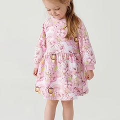 Girls Sweet Animal Graphic Long Sleeve Princess Dress