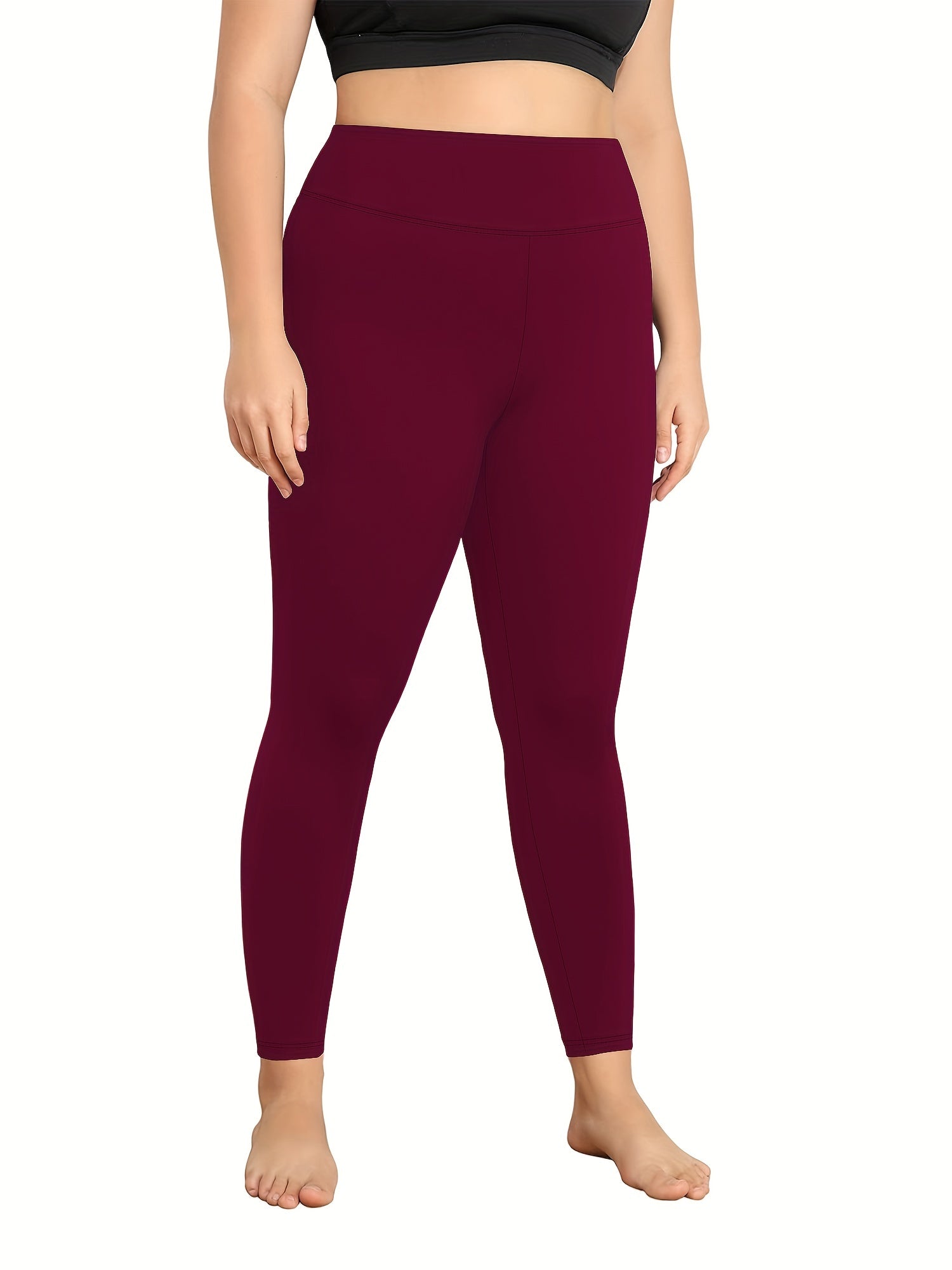 Sporty Leggings Women's Plus Solid High Rise High Stretch Skinny