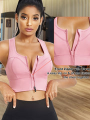 Front Zip Sports Bra Racerback Hollow Out Top Women's Activewear