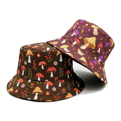Reversible Mushroom Bucket Hat Printed Cartoon Basin Hat