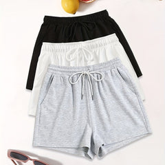 3 Pack Solid Drawstring Shorts for Women