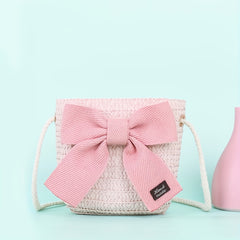 Kids Straw Crossbody Bag Small Bow Coin Purse Mini Shoulder Bags