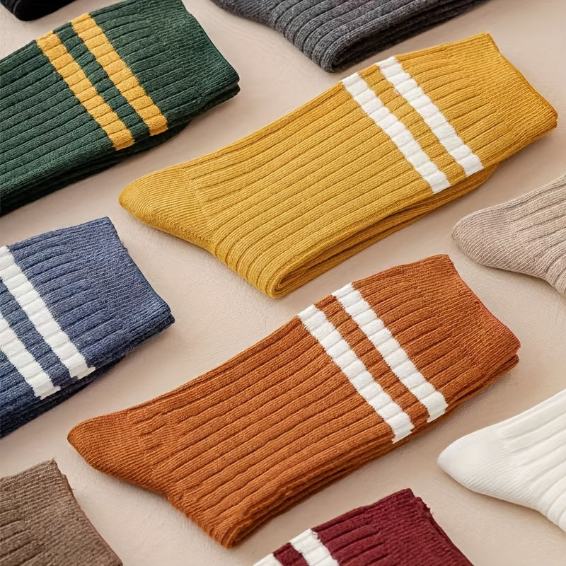 10 Pairs Striped Sports Socks Comfy & Breathable Women's Stockings