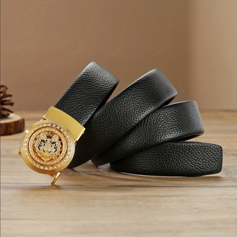 Rose Golden Tiger Head Auto Buckle Belt
