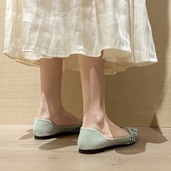 Glitter Faux Rhinestone Slip On Shoes Solid Pointed Toe Flat Shoes