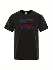 American Flag Print Men's Graphic Cotton T-shirt Active Tee for Summer