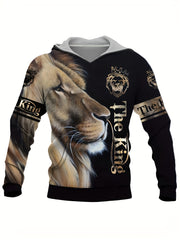 3D Print Lion Hoodie Comfy Loose Hooded Pullover Men's Clothing