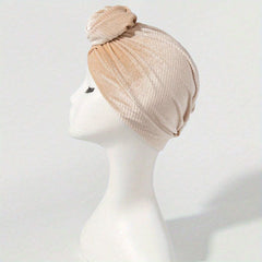 Polka Dot Velvet Turban Cap Flower Decor Head Wrap Solid Elastic Head Scarf