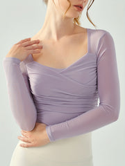 Dying Mesh Long Sleeve Sports Top Pleated Yoga Running Top