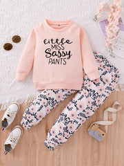 Baby Girls Letter Long Sleeve Top & Flower Print Pants