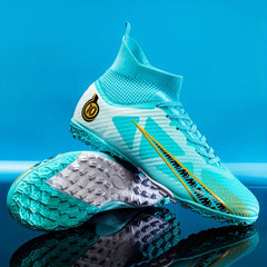 Boy's High Top Turf Football Boots Anti-Skid Lace Up Soccer Cleats