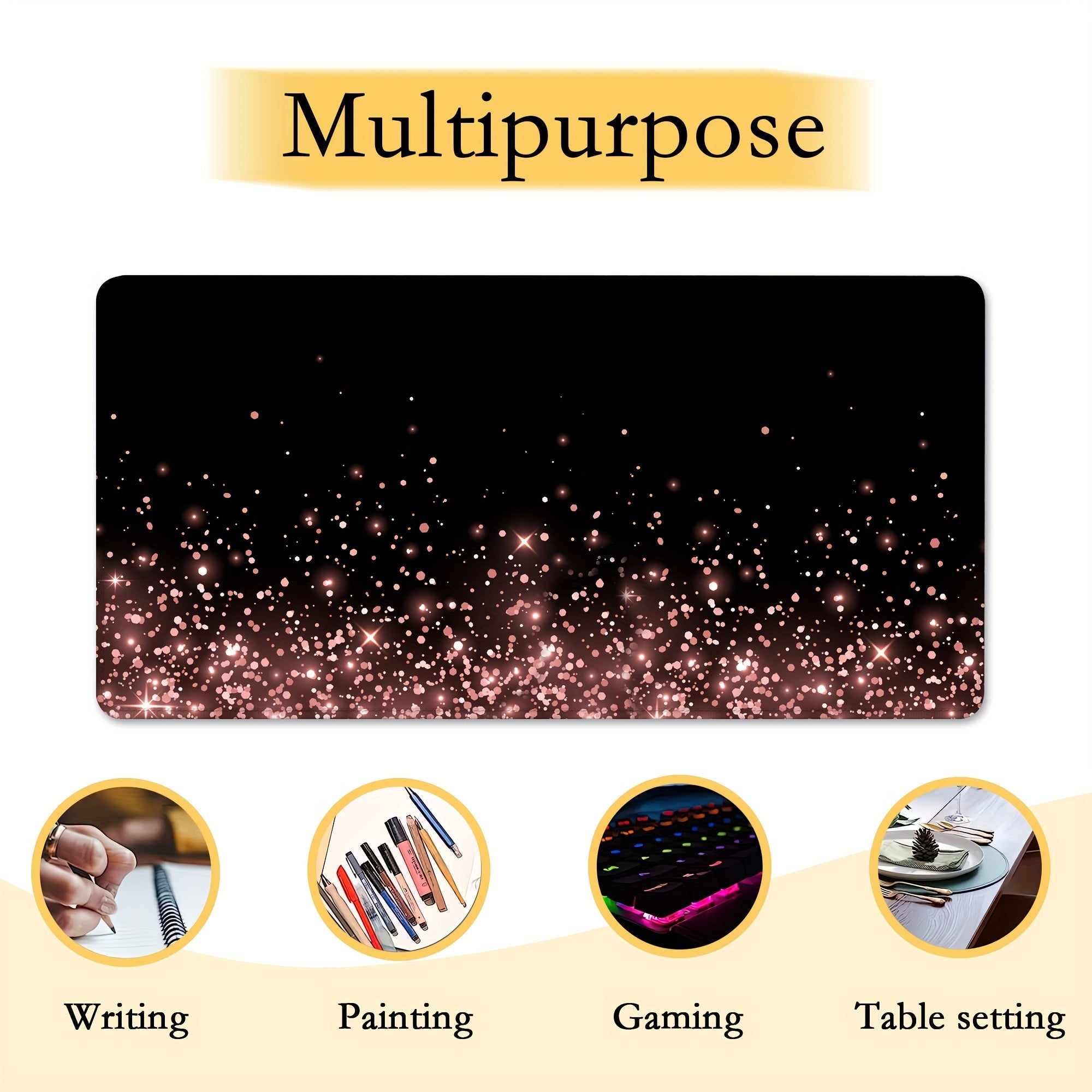 Rose Golden Glitter Desk Mat Large Gaming Mouse Pad Non Slip