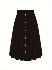 Solid Elastic Button High Rise Maxi Skirt
