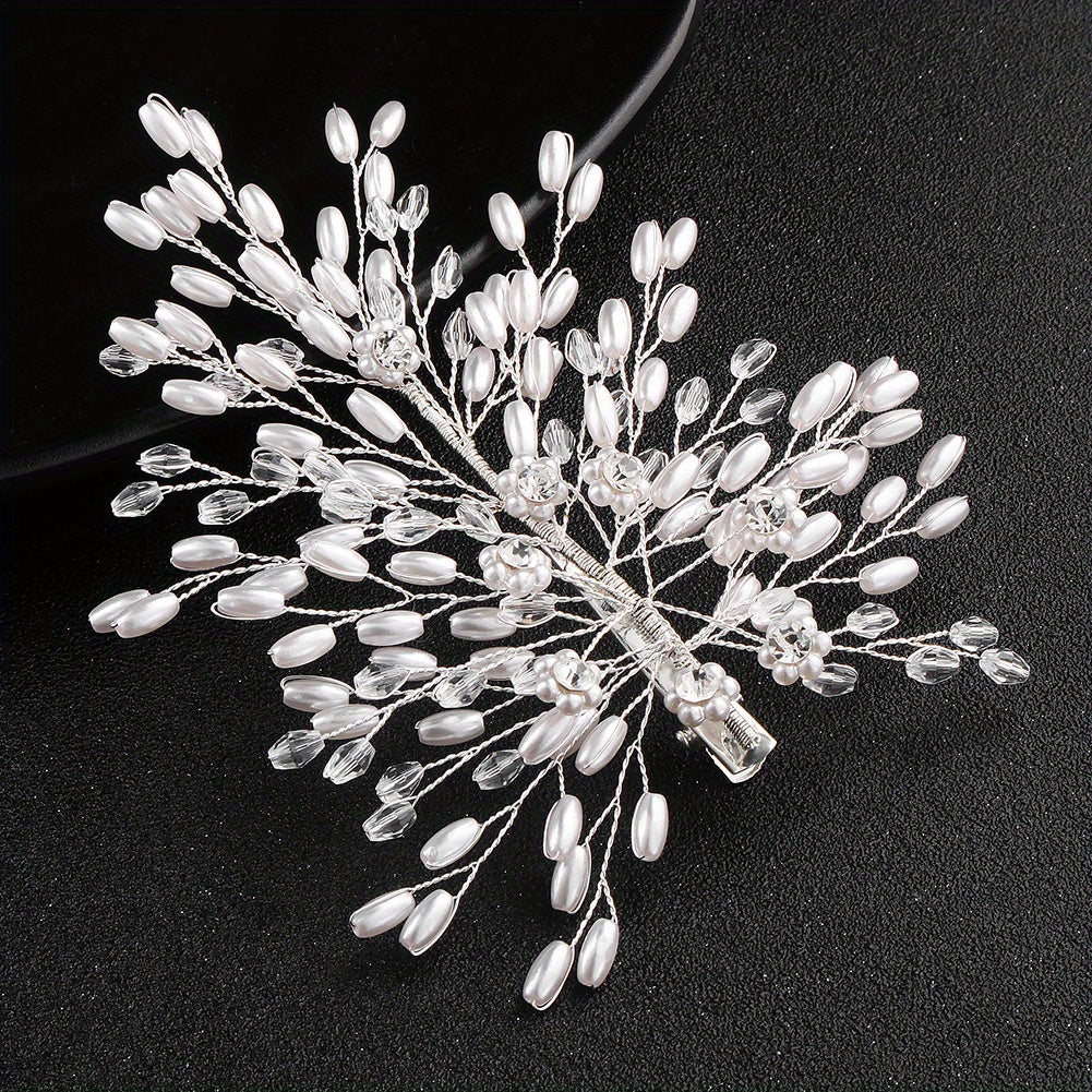 Bridal Wedding Hair Clip Barrette Rhinestone Faux Pearl Headwear