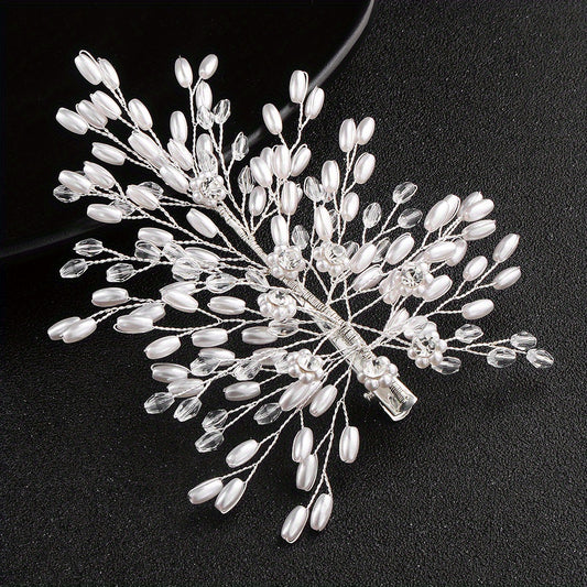 Bridal Wedding Hair Clip Barrette Rhinestone Faux Pearl Headwear